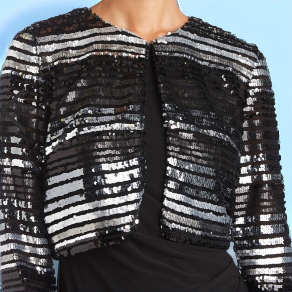 🌸R&M Richards Mother Of Bride Striped Mesh Shrug-Large🌸